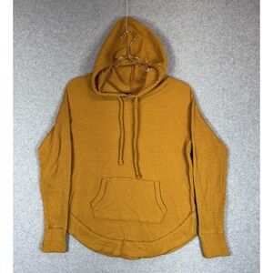 So Hoodie Womens Medium Yellow Waffle Knit Kangaroo Pocket Pullover Long Sleeve